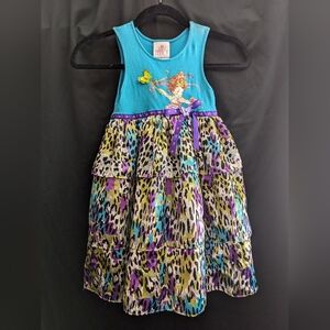 Colorful Sleeveless Dress with Leopard Print Skirt